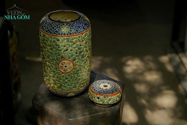  Bình bí lọng xanh đồng dáng trụ, lọng đèn trang trí, gốm thủ công Nam Bộ, C28cm- 0120b4c031 