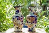  Bình Long tranh Hổ đấu, nền men xanh cobalt, H43cm, gốm mỹ nghệ Nam Bộ- SP001936 