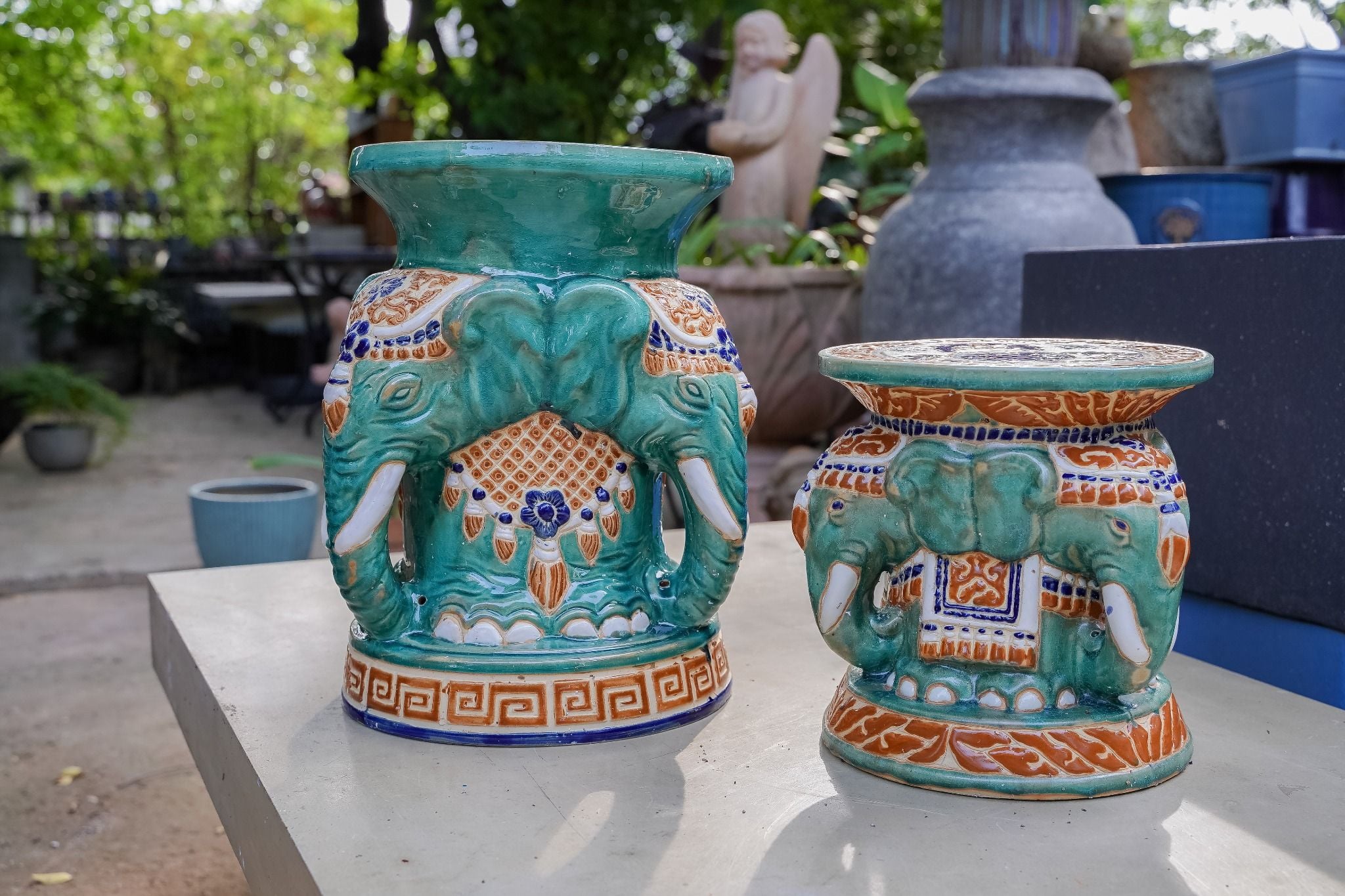  [Hết] Đôn voi 3 đầu men xanh đồng, gốm Nam bộ, size nhỏ, C27 x R25cm 