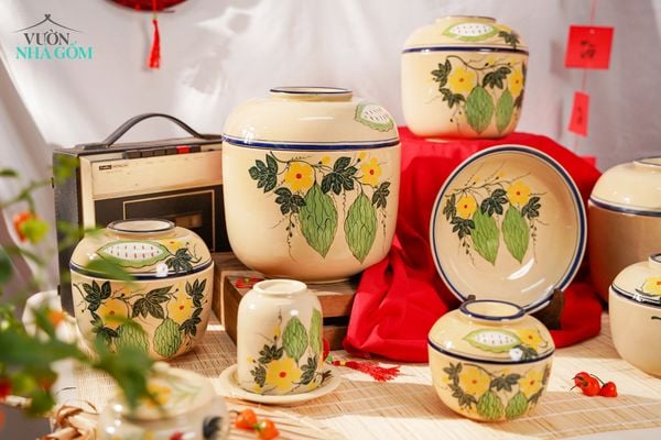  BST Hương Xuân Khổ Qua - Thố gốm Vẽ tay thủ công, màu sắc hiện đại, chất liệu gốm an toàn để đựng thực phẩm, Xưởng Thủ Biên 