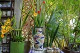  Bình Long tranh Hổ đấu, nền men xanh cobalt, H43cm, gốm mỹ nghệ Nam Bộ- SP001936 