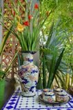  Bình Long tranh Hổ đấu, nền men xanh cobalt, H43cm, gốm mỹ nghệ Nam Bộ- SP001936 