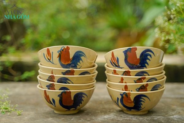  Chén cơm vẽ tay họa tiết con gà, chén bát Lái Thiêu, R12xC5,5cm- SP002546 