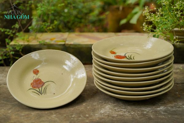  Dĩa hoa nâu lớn, chén bát Lái Thiêu, C3xR19 cm- 0707l3n061 