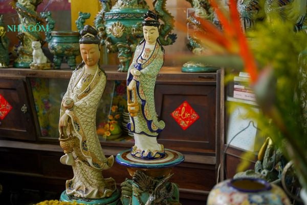  Tượng Quan Âm Giỏ Dâu men xanh đồng, H85cm- 0106gd1031 