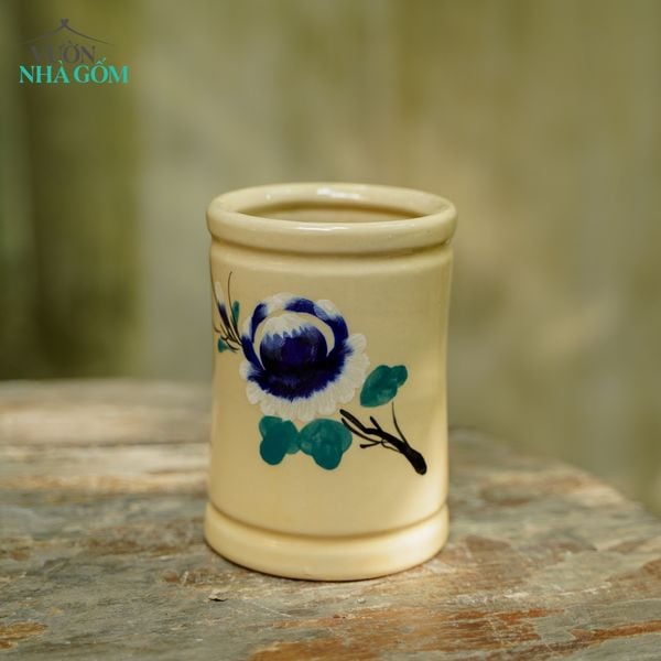  Ống đũa vẽ tay hoạ tiết bông xanh, C14 x R10cm- SP000974 