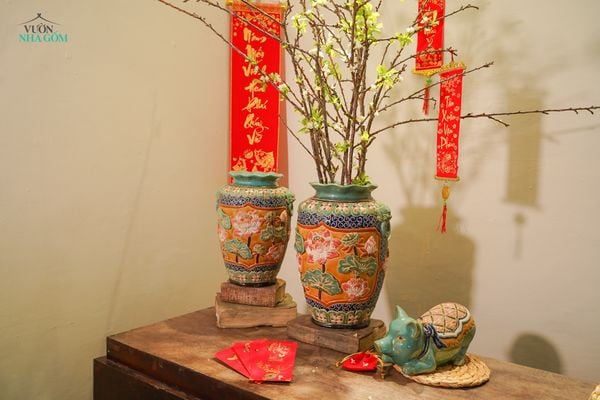  Bình sen đắp nổi men xanh đồng trổ bông, gốm thủ công mỹ nghệ Nam Bộ, C30cm - C36cm- 0104s2l079 