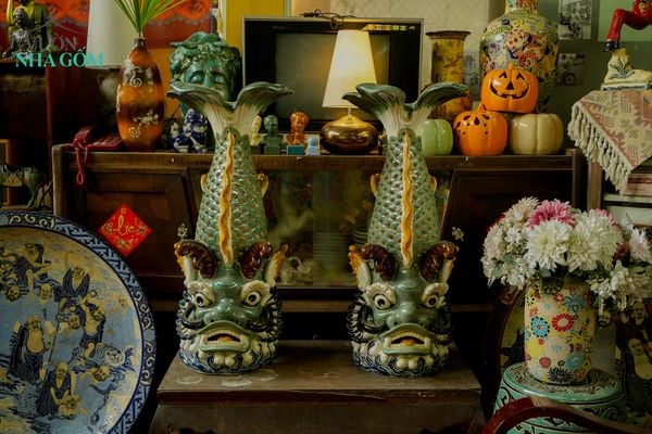  Tượng gốm cá hoá long, tượng gốm mỹ nghệ Nam Bộ, gốm Tết, phiên bản lớn, H85cm- 0106cr2031 