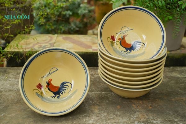  Tô tượng vẽ tay họa tiết con gà, chén bát Lái Thiêu, C7xR20 cm-  SP001918 