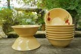  Tô tượng vẽ họa tiết hoa nâu, chén bát Lái Thiêu, C7xR20 cm- SP001920 