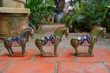  Ngựa gốm xanh lá loang đen, khắc thủ công hoa văn Cổ phục Việt, gốm Thủ Biên, C17 x R25cm- 1006n5a650 