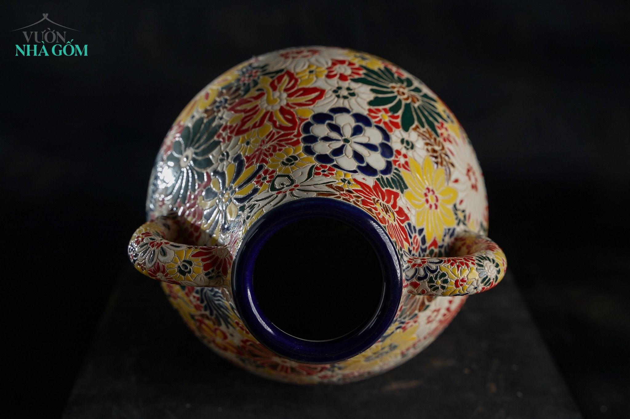  Bình gốm thủ công khắc Bách Hoa rực rỡ, Gốm Thủ Biên, C30 x M10cm 