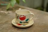  Ly vẽ tay hoạ tiết bông đỏ có quai, gốm Nam Bộ, C6xR8 cm- SP001019 