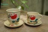  Ly vẽ tay hoạ tiết bông đỏ có quai, gốm Nam Bộ, C6xR8 cm- SP001019 