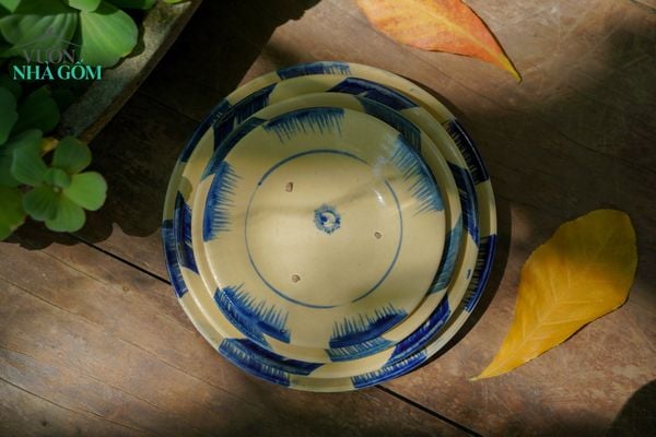  Dĩa phết xanh nhỏ, chén bát Lái Thiêu nung củi, R15xC3- 0707nh3032 