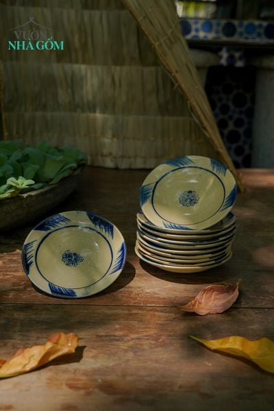  Dĩa phết xanh trung, chén bát Lái Thiêu nung củi, C3xR17 cm- 0707t5g032 