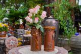  Bình vuốt tay dáng cây nấm, hoa đắp nổi, gốm Thủ Biên, R8 x C15cm 
