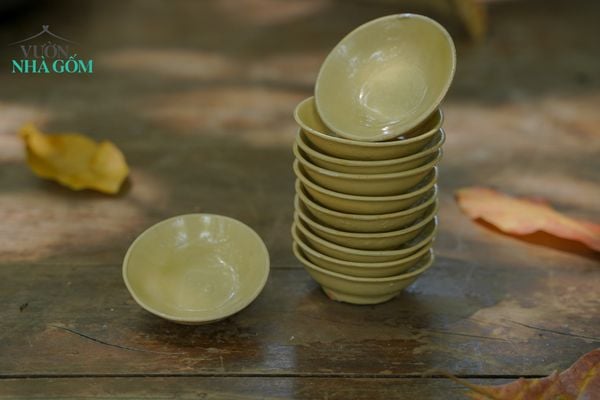 Chén chấm tròn nâu, chén bát Lái Thiêu, C3xR7 cm- 0708b2o061 