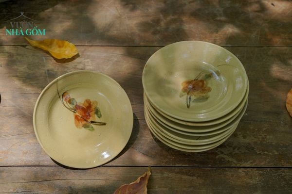  Dĩa hoa nâu lớn, chén bát Lái Thiêu, C3xR19 cm- 0707l3n061 