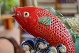  Cá chép đỏ lọng đèn, trang trí lọng đèn, chạm lọng thủ công, gốm Nam Bộ, D30 x C35cm- SP000136 
