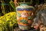  Bình sen đắp nổi men xanh đồng trổ bông, gốm thủ công mỹ nghệ Nam Bộ, C30cm - C36cm- 0104s2l079 