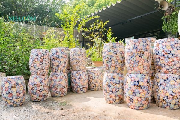  Đôn gốm khắc bách hoa thủ công, gốm mỹ nghệ Nam Bộ, C50 x R30cm- 0205h3a071 