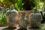  Bộ 3 bình vuốt tay khắc hoa văn bách hoa, gốm Thủ Biên-1004h3a850 