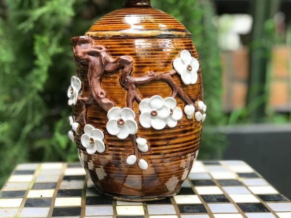  Bình bầu miệng nhỏ, đắp nổi, R15xC13 cm- SP000197 