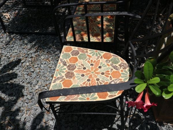  Mosaic cổ điển, ghế gốm lưng trơn, R35cm 