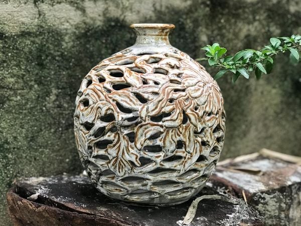  Bình vuốt tay lọng bầu cổ ngắn, gốm thủ công Nam Bộ, H22 cm- 0121l3g1350 