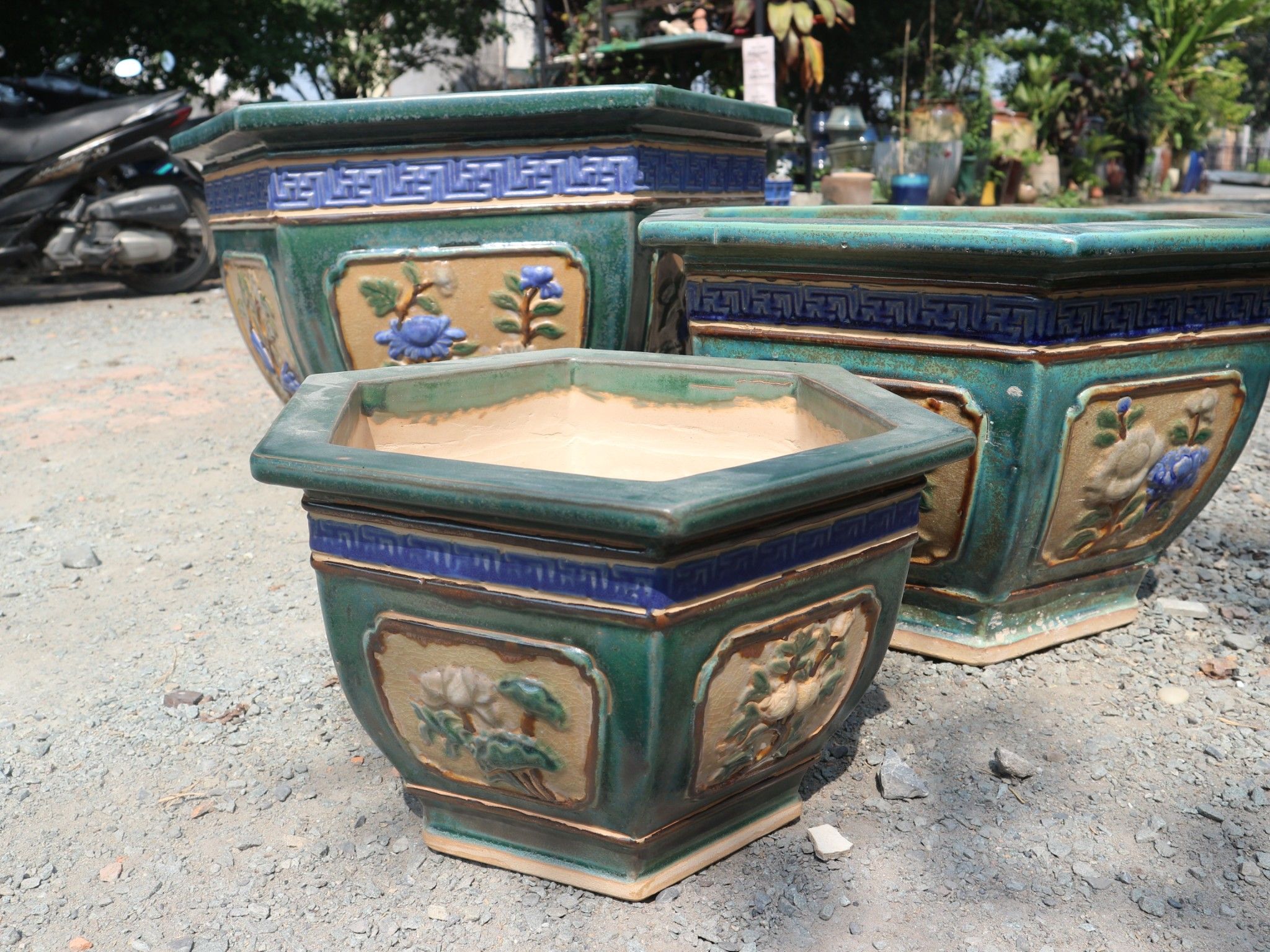  Chậu bonsai Lá, lục giác hoa, bộ 3- 0102l5c034 