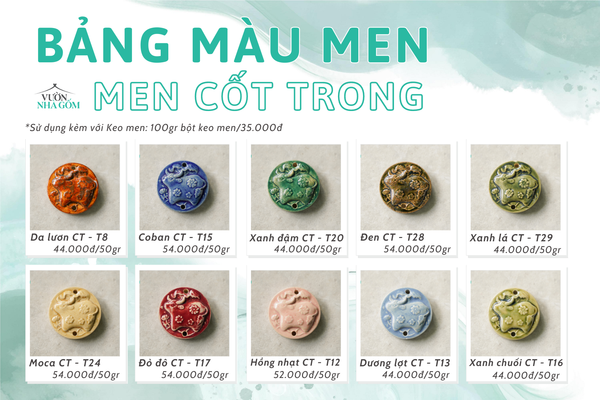  MEN, BỘ MÀU CỐT TRONG, MEN PHỦ GỐM 