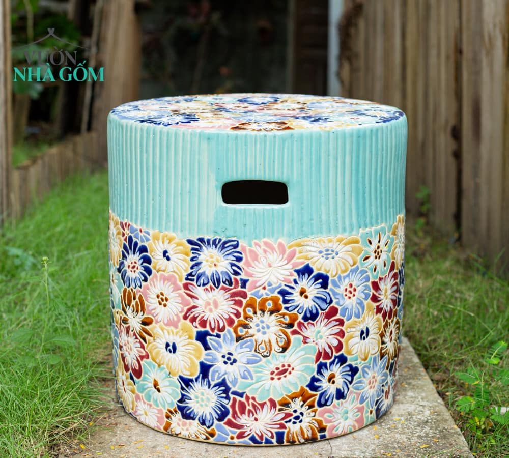  Đôn trụ tròn bách hoa, gốm thủ công mỹ nghệ Nam bộ, C40 x R40cm- 0205tr5073 