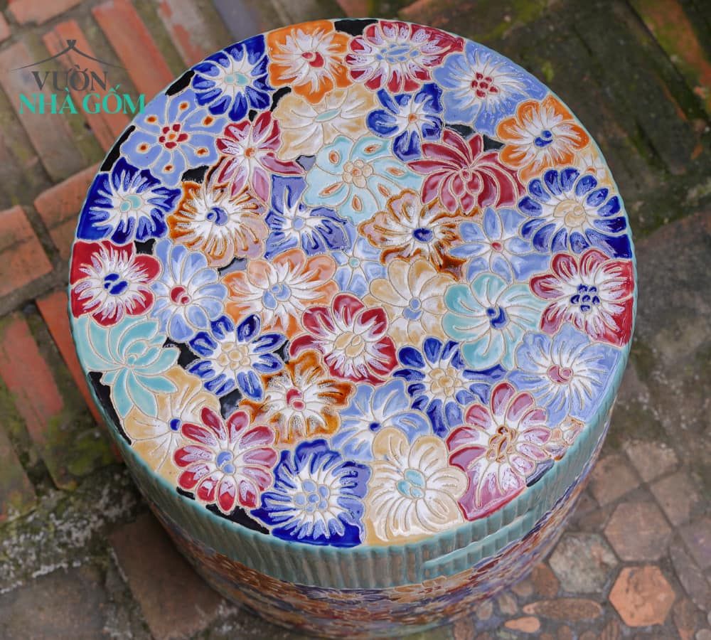  Đôn trụ tròn bách hoa, gốm thủ công mỹ nghệ Nam bộ, C40 x R40cm- 0205tr5073 