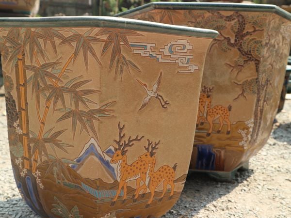  Chậu bonsai Lá, lục giác Tùng hưu, bộ 2- 01023s4034 