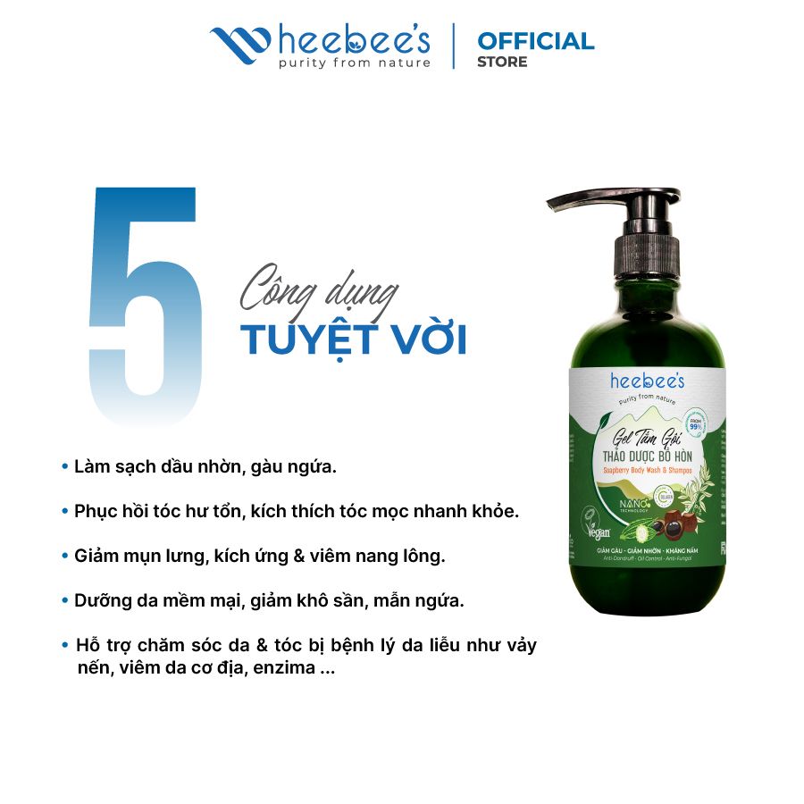 Gel Tắm Gội Thảo Dược Bồ Hòn Sạch Gàu, Giảm Ngứa, Khỏe Tóc, Mượt Da 300ml - 500ml