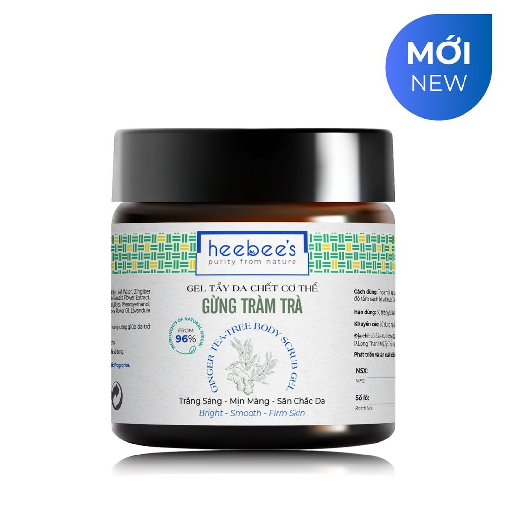 Gel Tẩy Da Chết Cơ Thể Gừng Tràm Trà Heebee Hương Hoa Trà Trắng Ginger Tea-Tree Body Scrub Gel