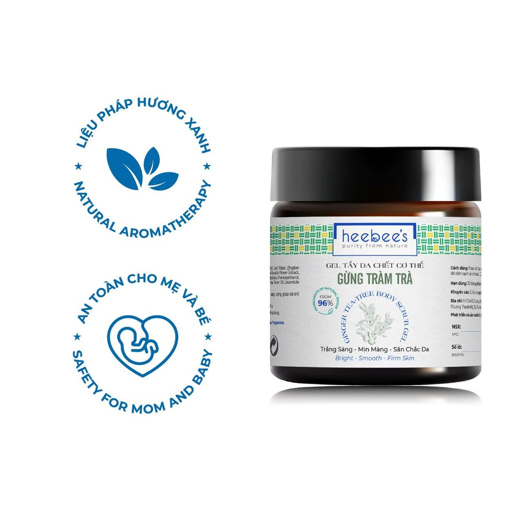 Gel Tẩy Da Chết Cơ Thể Gừng Tràm Trà Heebee Hương Hoa Trà Trắng Ginger Tea-Tree Body Scrub Gel 120/200Gram