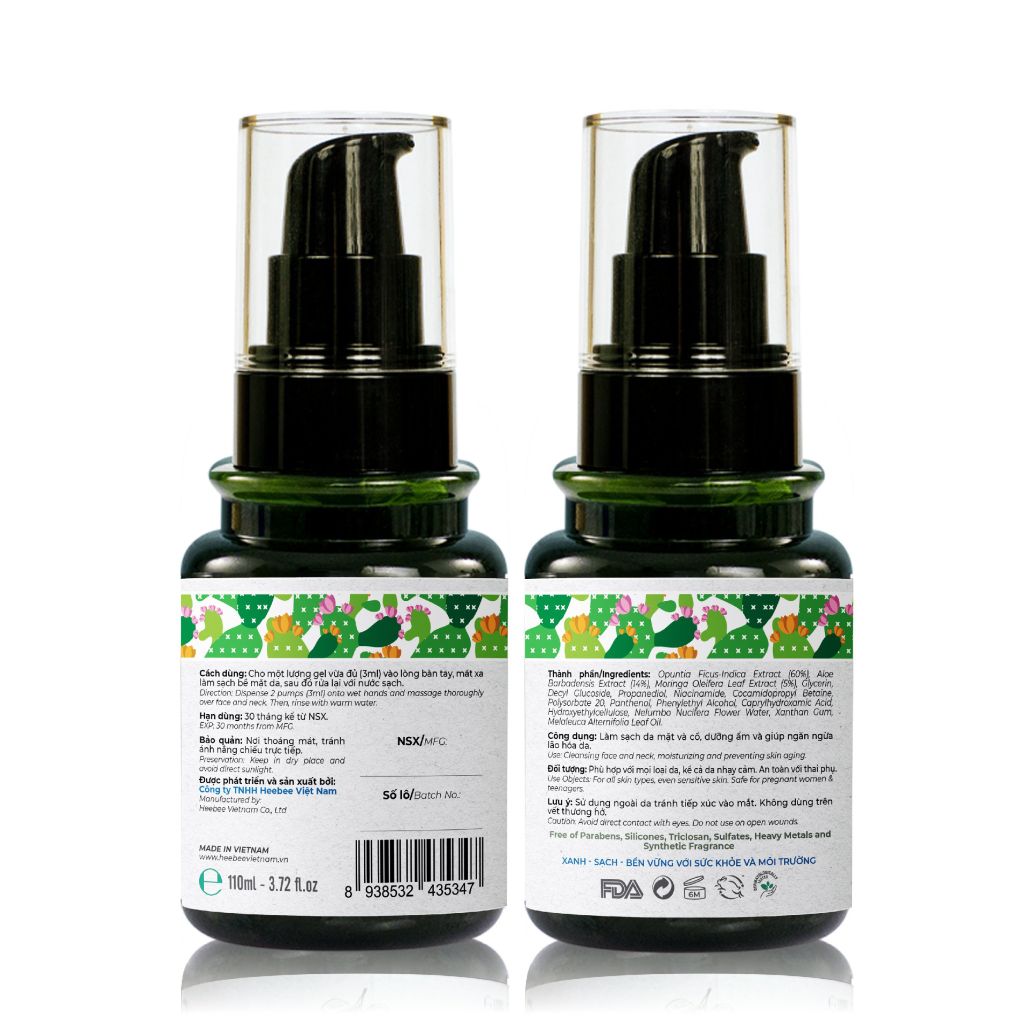 Gel Rửa Mặt Thuần Chay Xương Rồng Sạch Dịu Nhẹ - Ẩm Mượt - Sáng Trắng Da 40/110ML