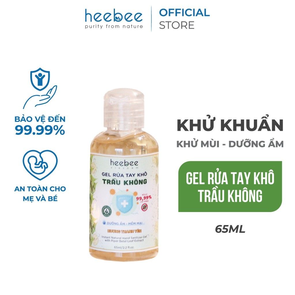 Gel rửa tay khô trầu không Heebee dưỡng ẩm, không khô da, diệt sạch khuẩn đến 99.99% Hand sanitizer gel 65 ml - 300 ml