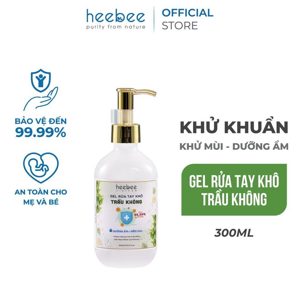 Gel rửa tay khô trầu không Heebee dưỡng ẩm, không khô da, diệt sạch khuẩn đến 99.99% Hand sanitizer gel 65 ml - 300 ml