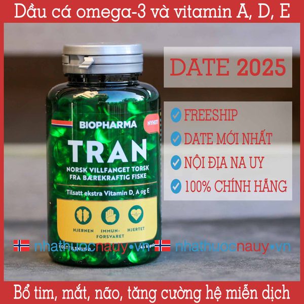 [Chính hãng] Dầu cá omega-3 và vitamin A, D, E Biopharma Tran từ Na Uy