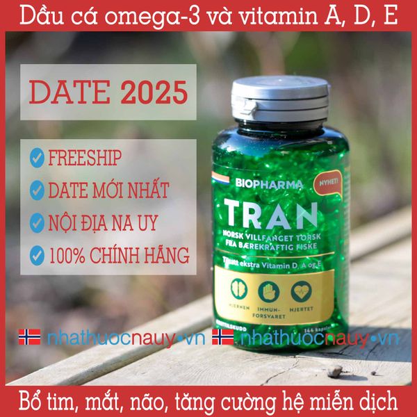 [Chính hãng] Dầu cá omega-3 và vitamin A, D, E Biopharma Tran từ Na Uy