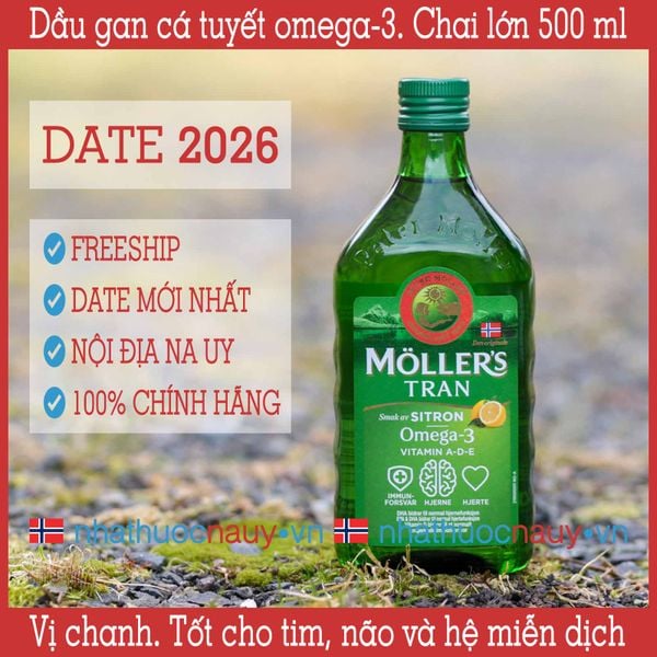 Dầu gan cá tuyết vị chanh Na Uy | Möller’s Tran sitron chai lớn 500 ml