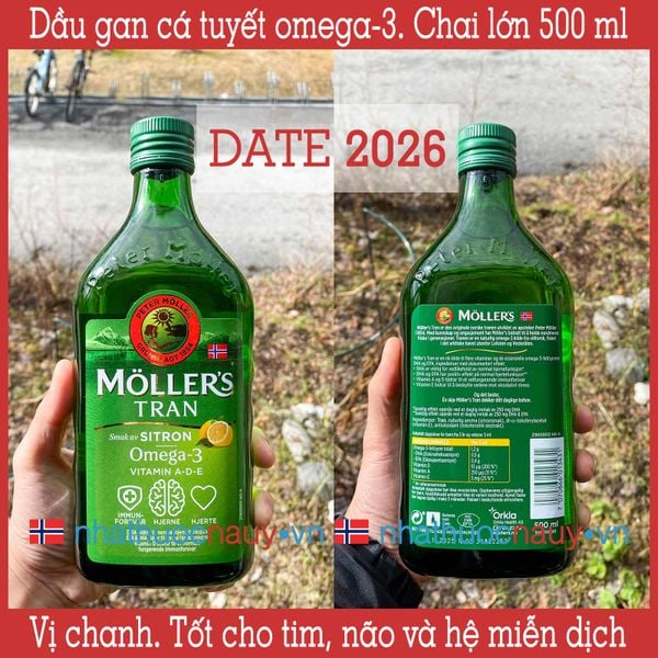 Dầu gan cá tuyết vị chanh Na Uy | Möller’s Tran sitron chai lớn 500 ml