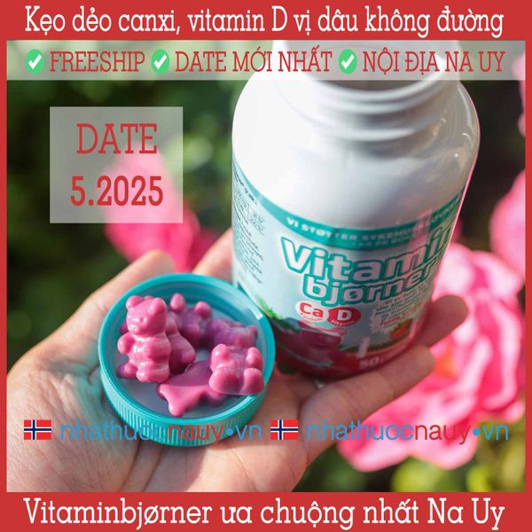 Vitaminbjørner | Kẹo dẻo canxi + vitamin D vị dâu tây từ Na Uy cho bé