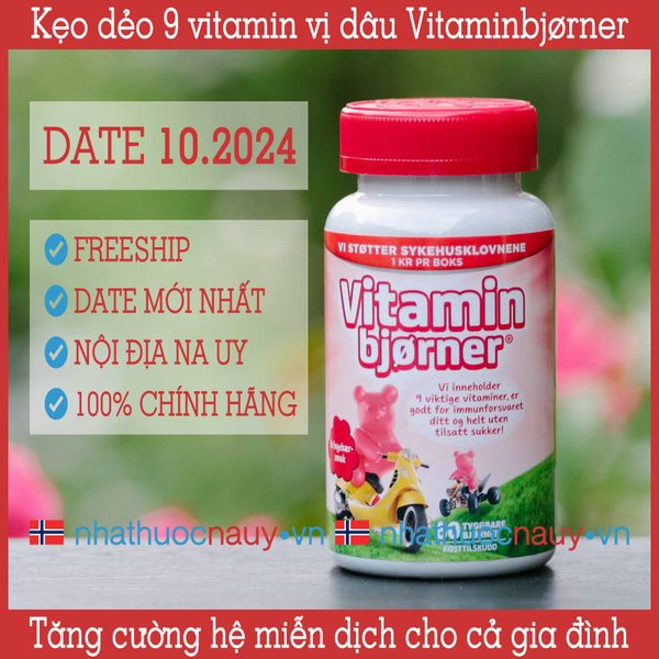 [Chính hãng] Vitaminbjørner Kẹo dẻo hình gấu 9 vitamin vị dâu từ Na Uy