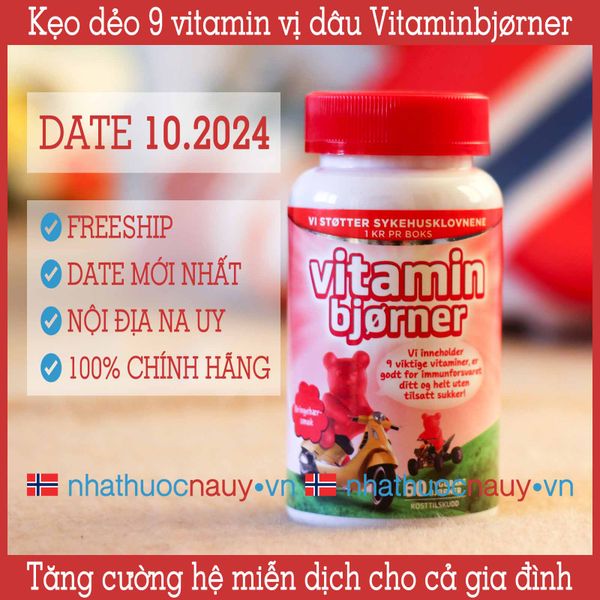 [Chính hãng] Vitaminbjørner Kẹo dẻo hình gấu 9 vitamin vị dâu từ Na Uy