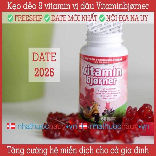 Vitaminbjørner | Kẹo dẻo hình gấu 9 vitamin vị dâu từ Na Uy cho bé