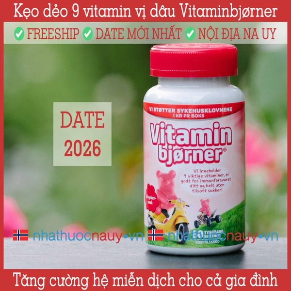 Vitaminbjørner | Kẹo dẻo hình gấu 9 vitamin vị dâu từ Na Uy cho bé